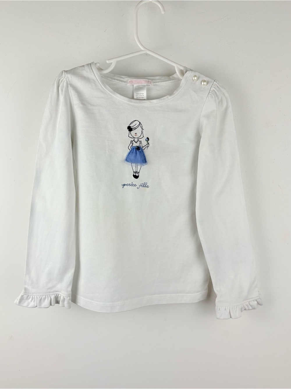 Janie and Jack Petite Fille White Blue Cotton Tutu Girl Graphic Tee Shirt Sz 5